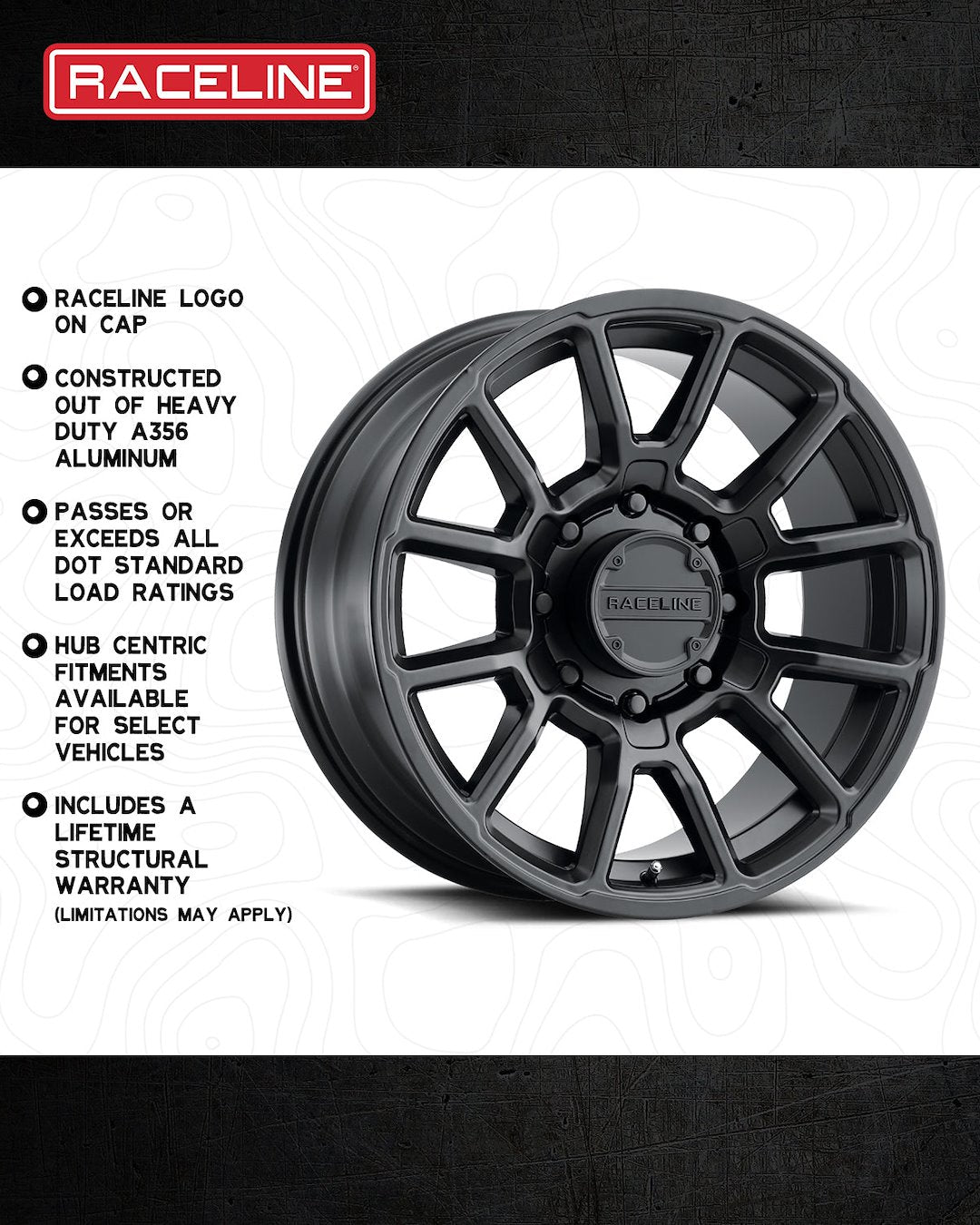 Product of Raceline 18x9 Black Wheel - 5x5.00 Bolt Pattern 