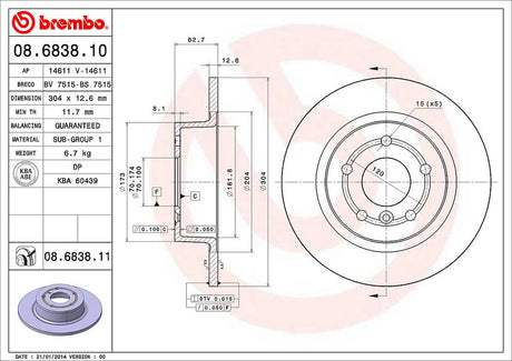 Product of Brembo 08683811C02 Solid 1 Piece Brake Rotor 