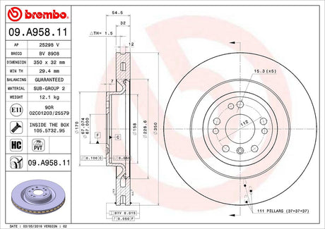 Product of Brembo 09A95811C02 Vented 1 Piece Brake Rotor 