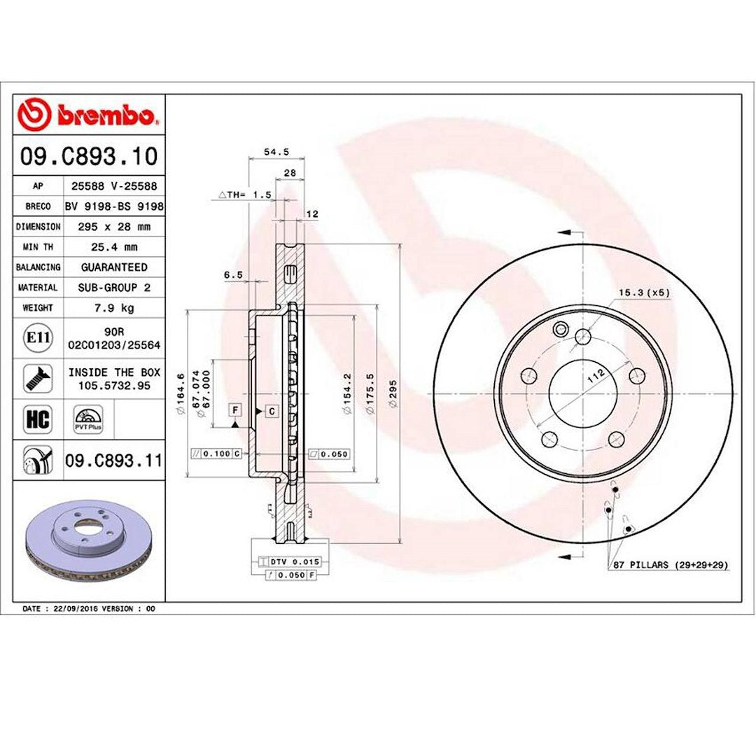 Product of Brembo 09C89311C02 Vented 1 Piece Brake Rotor 