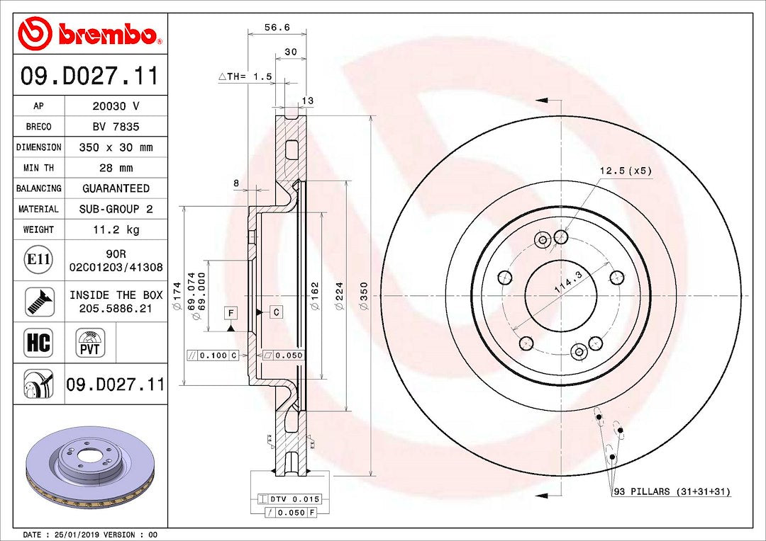 Product of Brembo 09D02711C02 Vented 1 Piece Brake Rotor 