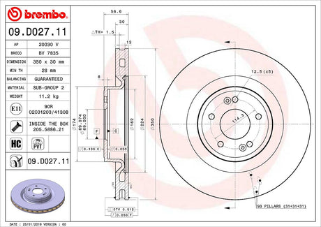 Product of Brembo 09D02711C02 Vented 1 Piece Brake Rotor 