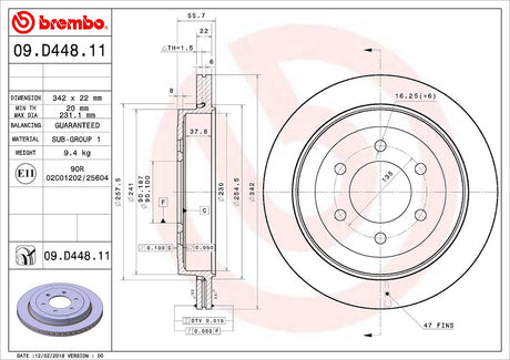Product of Brembo 09D44811C02 Vented 1 Piece Brake Rotor 