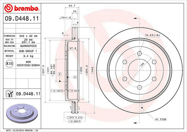 Product of Brembo 09D44811C02 Vented 1 Piece Brake Rotor 