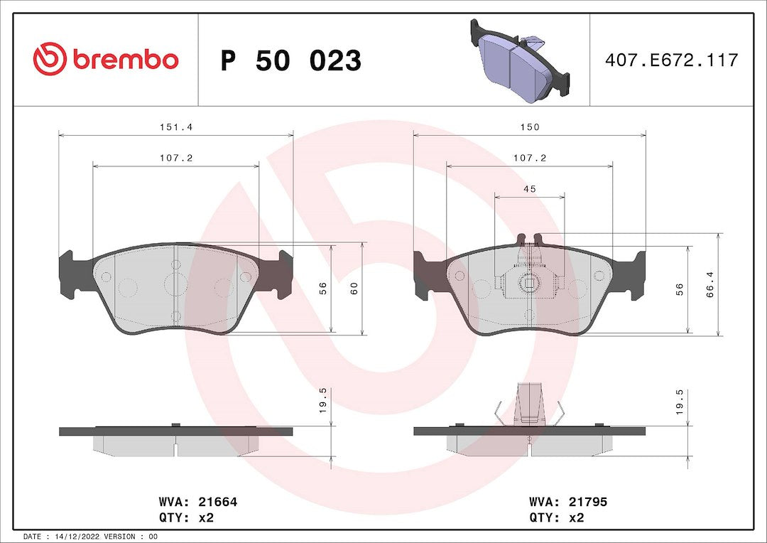 Product of Brembo P50023 Brake Pad - Set Of 4 