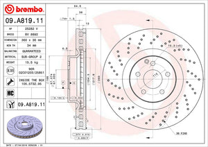 Product of Brembo 09A81911C02 Vented Cross Drilled 1 Piece Brake Rotor 