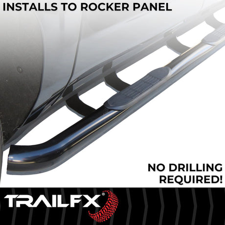 Product of TrailFX A0045B TFX Round Tube Side Steps Nerf Bar With Surface Steps 