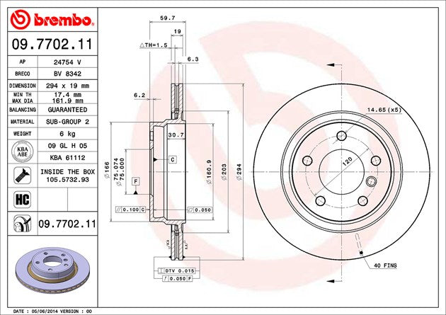 Product of Brembo 09770211C02 Vented 1 Piece Brake Rotor 