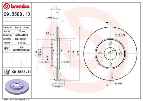 Product of Brembo 09B58811C02 Vented 1 Piece Brake Rotor 