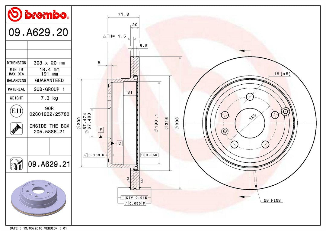 Product of Brembo 09A62921C02 Vented 1 Piece Brake Rotor 