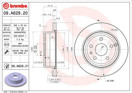 Product of Brembo 09A62921C02 Vented 1 Piece Brake Rotor 