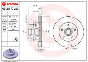 Product of Brembo 09817780C02 Vented 1 Piece Brake Rotor 
