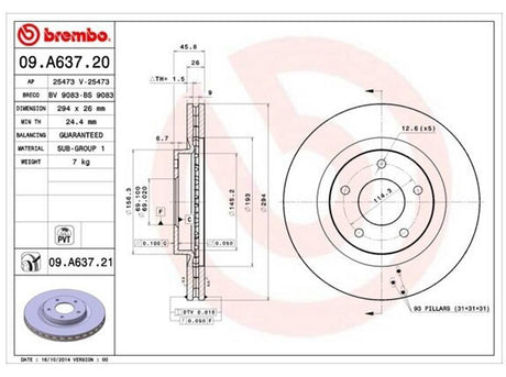 Product of Brembo 09A63721C02 Vented 1 Piece Brake Rotor 