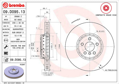 Product of Brembo 09D09513C02 Vented 1 Piece Brake Rotor 