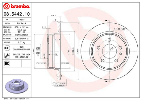 Product of Brembo 08544210C02 Solid 1 Piece Brake Rotor 