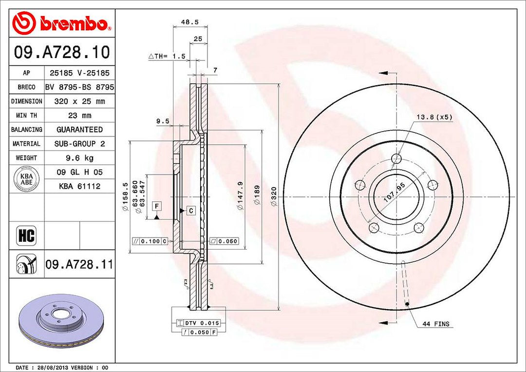 Product of Brembo 09A72811C02 Vented 1 Piece Brake Rotor 