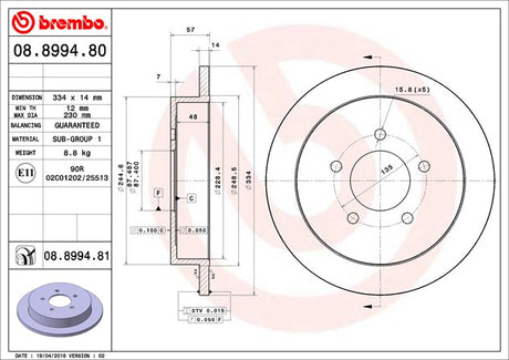 Product of Brembo 08899481C02 Solid 1 Piece Brake Rotor 
