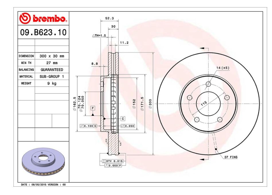Product of Brembo 09B62310C02 Vented 1 Piece Brake Rotor 