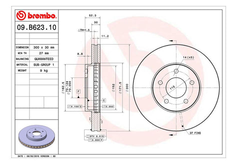 Product of Brembo 09B62310C02 Vented 1 Piece Brake Rotor 