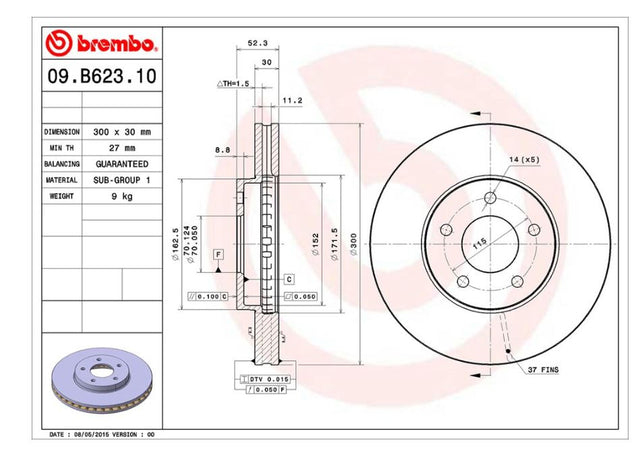 Product of Brembo 09B62310C02 Vented 1 Piece Brake Rotor 