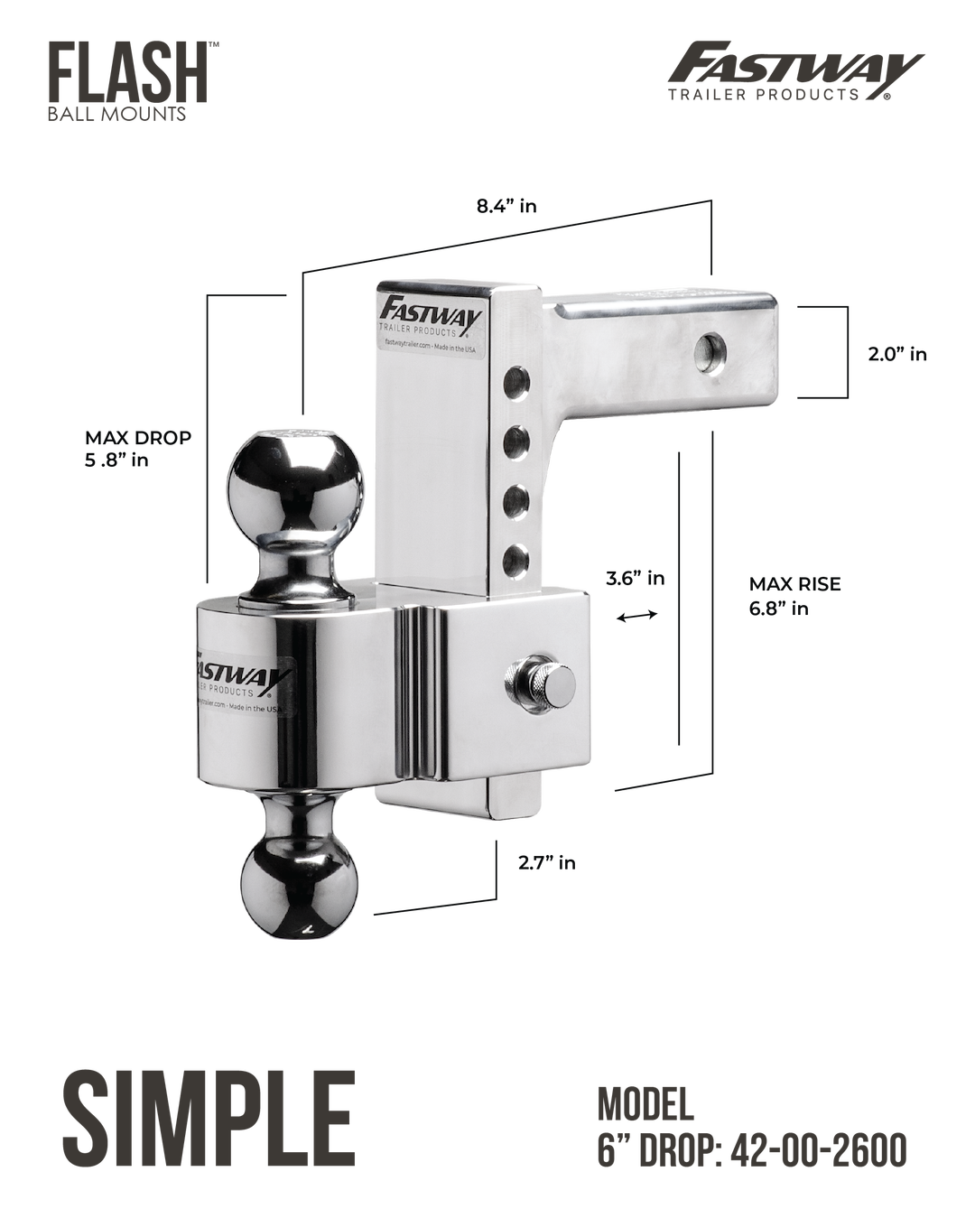 Product of Fastway Trailer Products 42-00-2600 2 Inch Receiver Trailer Hitch Ball Mount 