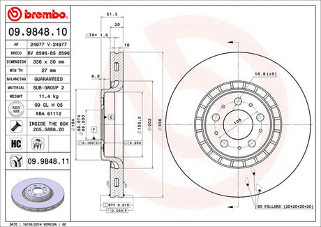 Product of Brembo 09984811C02 Vented 1 Piece Brake Rotor 