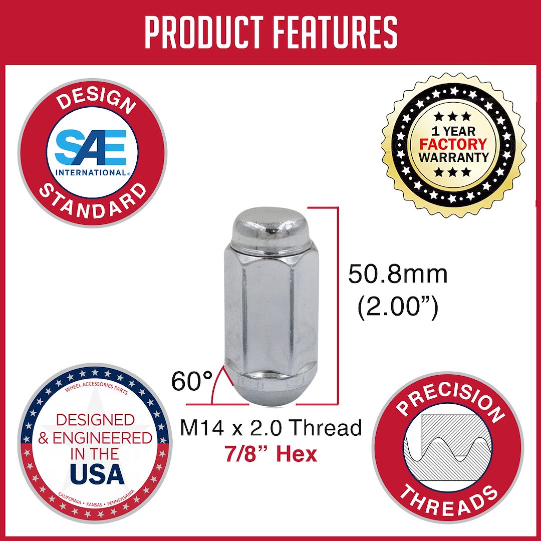 Product of Coyote Wheel Accessories 13K673 60 Degree Conical 14x2.0 Lug Nut 