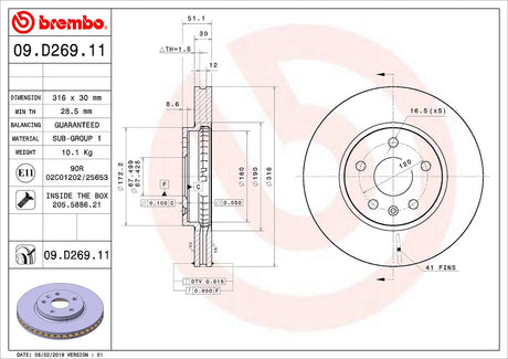 Product of Brembo 09D26911C02 Vented 1 Piece Brake Rotor 