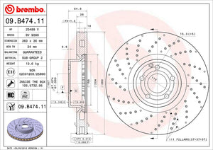 Product of Brembo 09B47411C02 Vented Cross Drilled 1 Piece Brake Rotor 