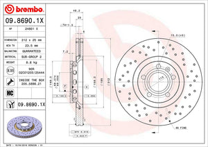 Product of Brembo 0986901XC02 Xtra Vented Cross Drilled 1 Piece Brake Rotor 