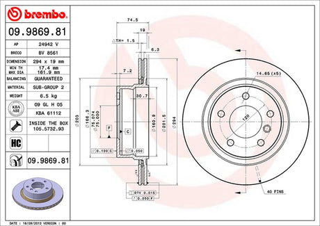 Product of Brembo 09986981C02 Vented 1 Piece Brake Rotor 