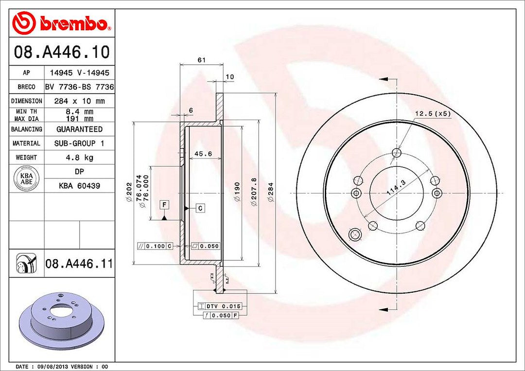 Product of Brembo 08A44611C02 Solid 1 Piece Brake Rotor 