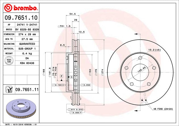 Product of Brembo 09765111C02 Vented 1 Piece Brake Rotor 