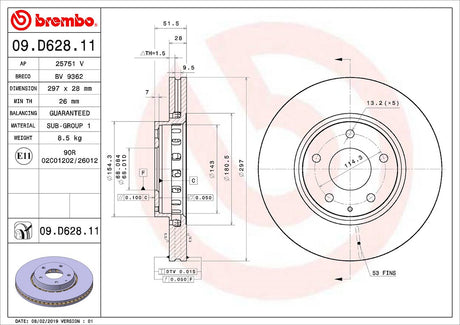 Product of Brembo 09D62811C02 Vented 1 Piece Brake Rotor 