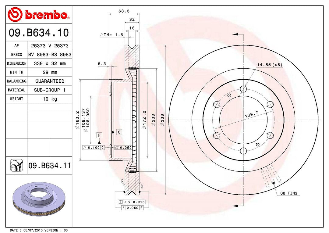 Product of Brembo 09B63411C02 Vented 1 Piece Brake Rotor 