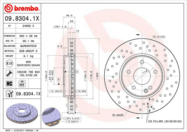 Product of Brembo 0983041XC02 Xtra Vented Cross Drilled 1 Piece Brake Rotor 