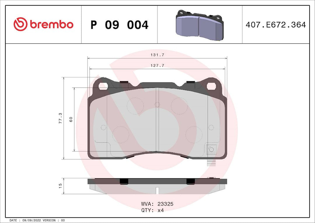 Product of Brembo P09004 Brake Pad - Set Of 4 
