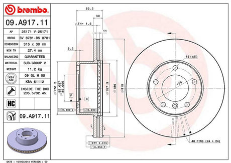 Product of Brembo 09A91711C02 Vented 1 Piece Brake Rotor 