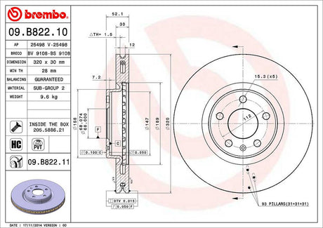 Product of Brembo 09B82211C02 Vented 1 Piece Brake Rotor 