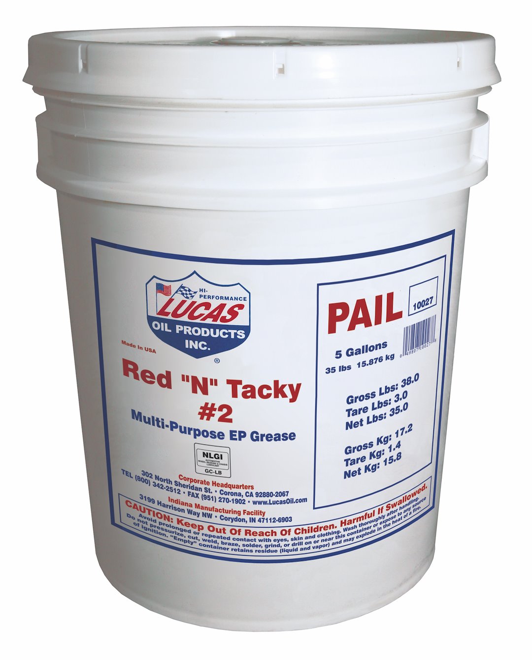 Lucas Oil 10027 Multi Purpose Grease||10027-Redntacky-5galpail.Jpg||85||l4410027||1225213