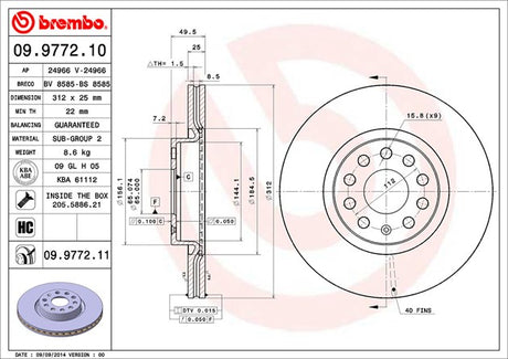 Product of Brembo 09977211C02 Vented 1 Piece Brake Rotor 