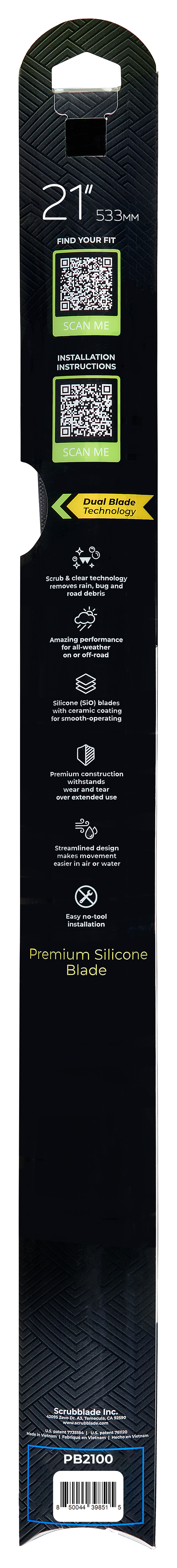 Scrubblade Be2100 Windshield Wiper Blade||black Edition 21_Back.Png||87||scrbe2100||1757000