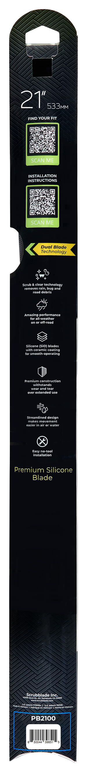 Scrubblade Be2100 Windshield Wiper Blade||black Edition 21_Back.Png||87||scrbe2100||1757000