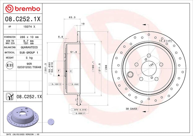 Brembo 08c2521xc02 Brake Rotor||08c2521xc02.Jpg||85||brm08c2521x||1684159