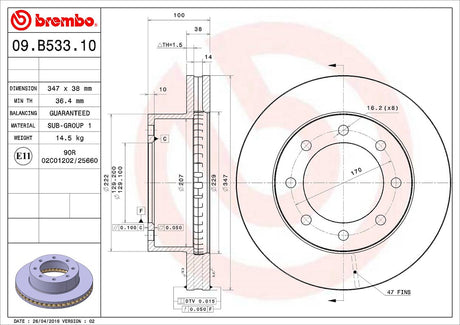Product of Brembo 09B53310C02 Vented 1 Piece Brake Rotor 