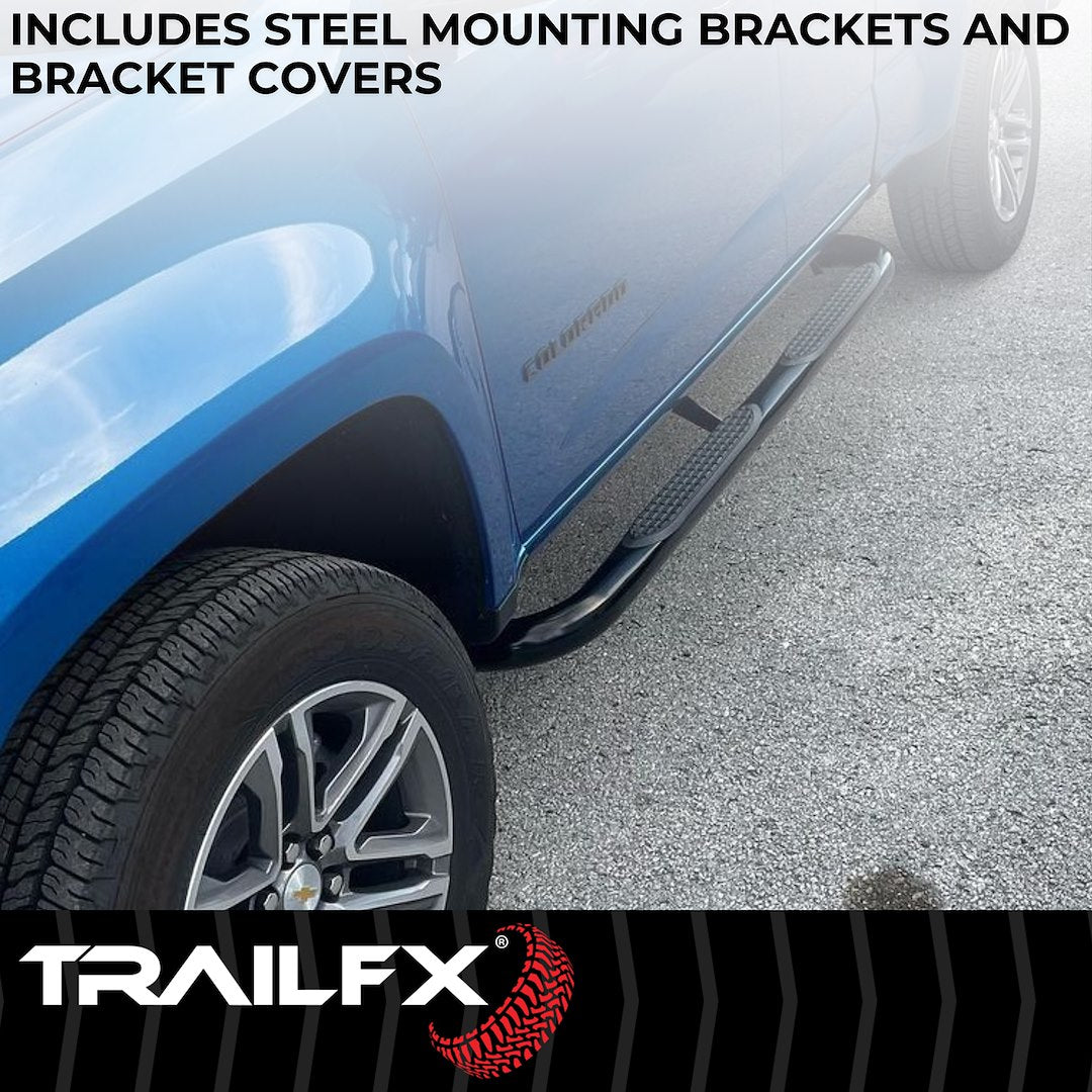 Product of TrailFX A0031B TFX Round Tube Side Steps Nerf Bar With Surface Steps 