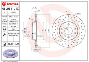Product of Brembo 0895111XC02 Xtra Solid Cross Drilled 1 Piece Brake Rotor 