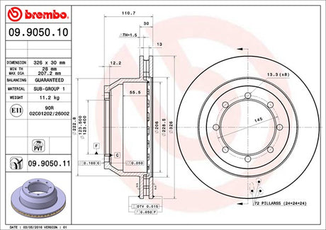 Product of Brembo 09905010C02 Vented 1 Piece Brake Rotor 