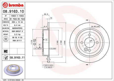 Product of Brembo 08916311C02 Solid 1 Piece Brake Rotor 