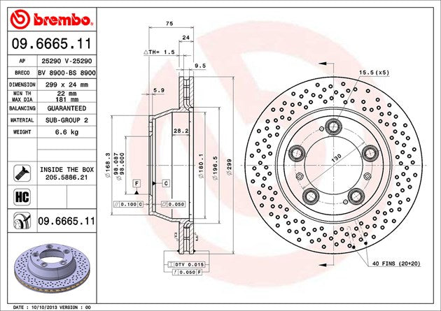 Product of Brembo 09666511C02 Vented Cross Drilled 1 Piece Brake Rotor 